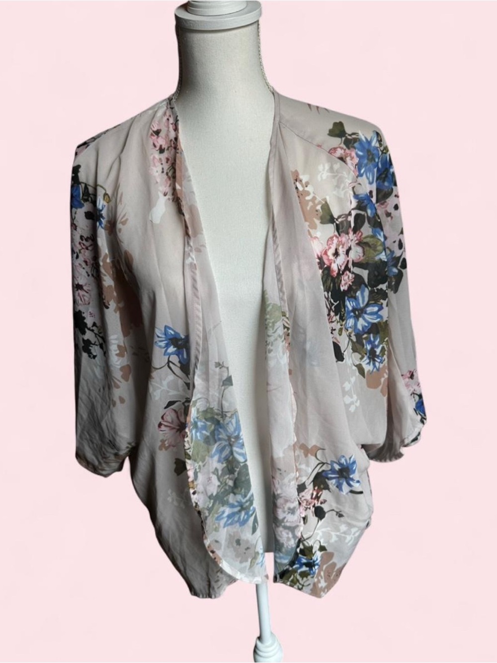 - Soft Blush with Blue Flowers